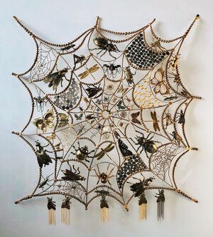 Ann Carrington Art, Barbies Dreamhouse, Bug Pinning, Chair Embroidery, Rams House, Spider Web Decor, Silly Poses, Bead Curtains, Pin Weaving