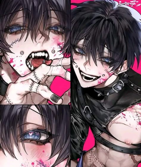 Knife In Chest Drawing, Demon Hairstyles Drawing, Hand On Eye Reference, Scream Oc Art, Yandere Art Boy, Hyperpop Pfp Male, Singing Mouth Drawing, Butcher Oc Design, Tounge Out Face Drawing Reference