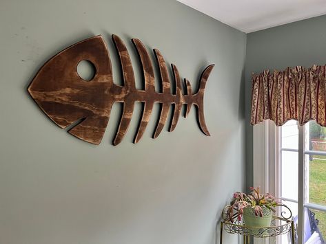 Excited to share this item from my #etsy shop: Rustic fish skeleton, fish bones, wooden sign, sea decor, fish art, wooden fish sign, sea life, kids room Wooden Fish Decor, Skeleton Fish, Fish Sign, Fish Wall Hanging, Driftwood Fish, Beachy Theme, Fish Skeleton, Fish Bones, Fish Wall Decor