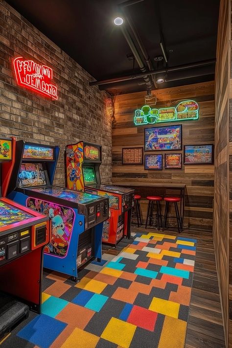 15 Unique Basement Ideas and Designs for Your Dream Space Game Room House Ideas, Basement Sports Bar Ideas, Unique Basement Ideas, Fun Basement Ideas, Basement Arcade, Retro Game Room, Teen Game Rooms, Basement Game Room Ideas, Yoga And Meditation Space