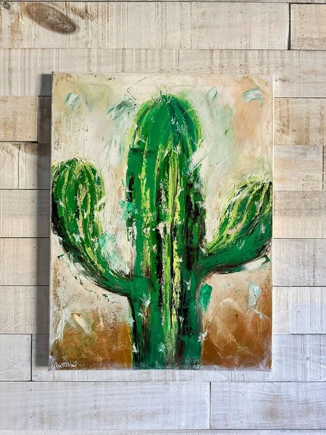 Oil Painting Cactus Abstract Succulent Southwest Decor Wall Art 18 by 24 AMA Southwest Paintings On Canvas, Cactus Painting Acrylic, Southwestern Acrylic Painting, Cactus Texture Art, Cactus Painting Abstract, Southwest Cactus Paintings, Cacti Paintings Acrylic, Cactus Oil Pastel, Cactus Abstract