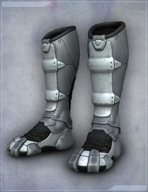 Sci Fi Winter Clothes, Sci Fi Shoes Concept Art, Scifi Boots, Sci Fi Boots, Cyberpunk Boots, Armored Boots, Spacesuit Design, Futuristic Boots, Boots Drawing