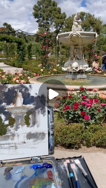 Christine Lashley on Instagram: "Painting water tip: a dark garden makes a lighter fountain! Oil plein air in Madrid’s rose garden. 8x10” 

.
#painting #rosegarden #fountain #howtopaintwater #waterfountain #madrid #retiropark #oilpainting #pleinairpainting #pleinairart #onlocation #artlife #improve #paintingwater #oilsketch #reallife #yesterday #artandtravel #artofeurope #gardenart" Christine Lashley, 8x10 Painting, Dark Garden, Painting Water, Instagram Painting, Plein Air Paintings, Water Painting, Water Fountain, Rose Garden