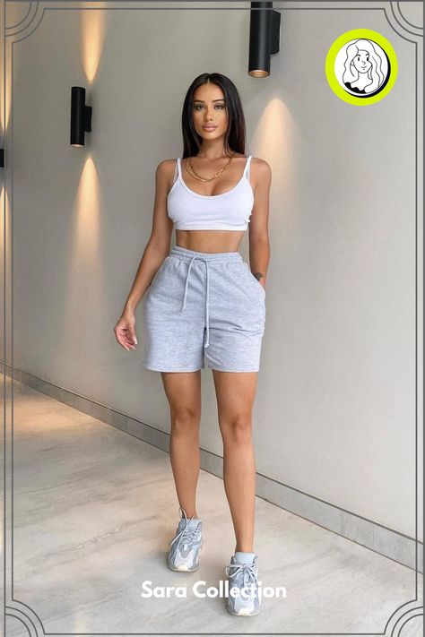 Affordable Women's Gym Outfits: Look Great on a Budget Grey Shorts Outfit, Wardrobe Aesthetic, Womens Lounge, Aesthetic 2023, Gym Clothes Women, Shorts Outfit, White Dresses For Women, Causual Outfits, Jeans For Short Women