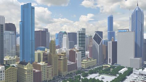 After spending four years building Chicago out of virtual blocks, an 18-year-old from the north suburbs has unveiled an intricate Minecraft map of downtown. Skyscrapers Minecraft, Minecraft Skyscraper, Minecraft Modern City, Minecraft City Buildings, Chicago Map, Minecraft Modern, New York University, Minecraft Room, Minecraft City