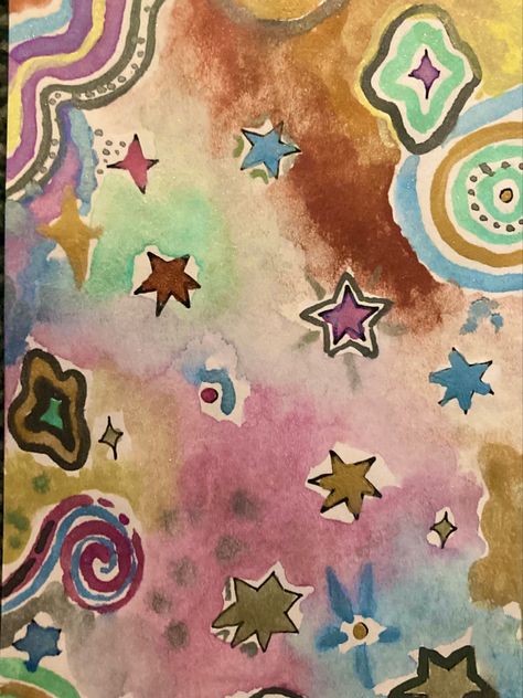 2000s Indie Aesthetic, Stars Lockscreen, Watercolor Doodle Art, Quirky Aesthetic, Stars Colorful, Aesthetic Stars, Watercolor Doodle, Markers Drawing Ideas, Experimental Art