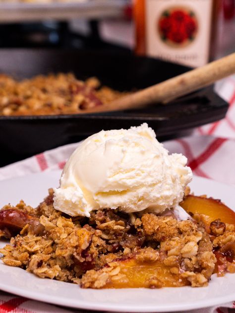 Brown Sugar Bourbon Peach Crisp | 12 Tomatoes Brown Sugar Peaches, Crisp Desserts, 12 Tomatoes Recipes, Pecan Rolls, Peach Crisp, 12 Tomatoes, Pastry Blender, Streusel Topping, Seasonal Food