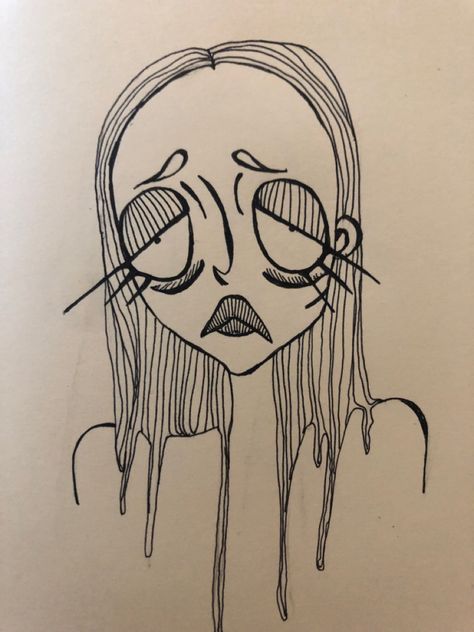 Lineart Drawing Illustrations, Line Self Portrait, Doodle Self Portrait, The Other Woman Drawing, Grunge Easy Drawings, Grunge Art Ideas Easy, Self Portrait Drawing Easy, Tim Burton Aesthetic Drawing, Grunge Sketches Easy