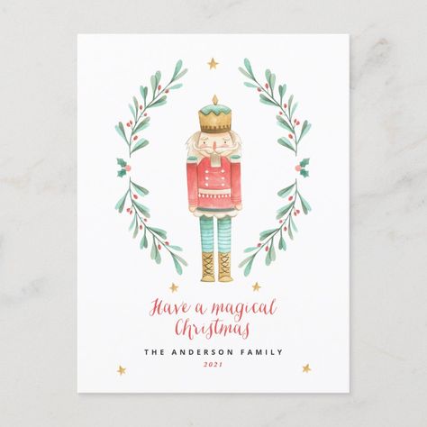 Nutcracker Watercolor, Nutcracker Christmas Card, Watercolor Christmas Cards, Colorful Christmas, Holiday Invitations, Christmas Invitations, Christmas Party Invitations, Christmas Postcard, Magical Christmas