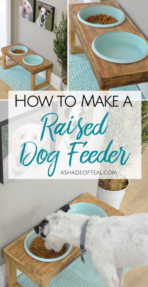 Raised Dog Feeder, Dog Feeding Station, Dogs Diy Projects, Raised Dog Bowls, Dog Leash Holder, Dog Bowl Stand, Dog Projects, Dog Feeder, Dog Crafts