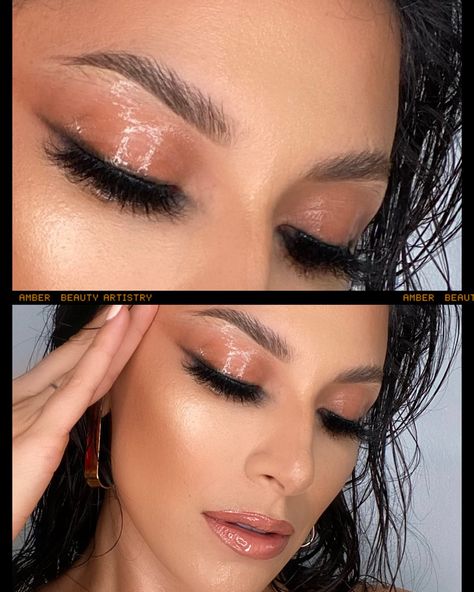 Glossy Lid Eye Makeup, Glossy Eyeshadow, Smudged Eyeliner, Glossy Lids, Brow Stylist, Brows On Fleek, Glossy Makeup, Dewy Skin, Glamour Makeup