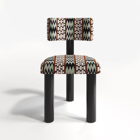 Set of 2 Clifford Black & Beige Ikat Upholstered Dining Chairs with Black Frame Ikat Chair, Patterned Dining Chairs, Statement Furniture, Ikat Design, Luxury Contemporary, Contemporary Chairs, Curved Back, Chair Upholstery, Fabric Dining Chairs