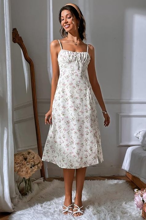 #fashionoutfits #falloutfits #falldecor #fallnails #outfitsidea Sundress Wedding Guest, Sundress Wedding, Midi Floral Dress, Boho Sundress, Cami Midi Dress, Printed Ties, Floral Midi Dress, Spaghetti Strap Dresses, Cami Dress