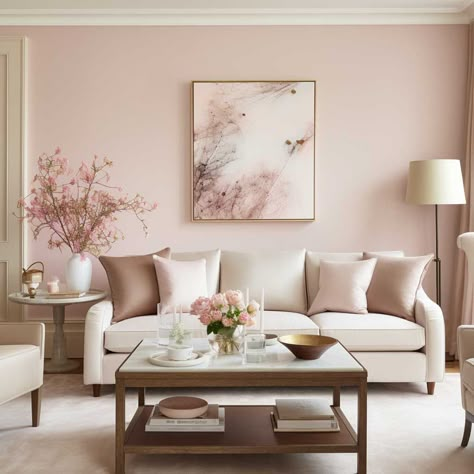 5+ Pink Living Room Ideas That Will Make Your Space Pop • 333+ Art Images White Living Room With Pink Accents, Pink And Cream Color Palette, Cream And Pink Living Room, Pink And Beige Living Room, Beige And Pink Living Room, Pale Pink Living Room, Pink Beige Living Room, Beige Sofa Living Room Color Schemes, Pastel Pink Living Room