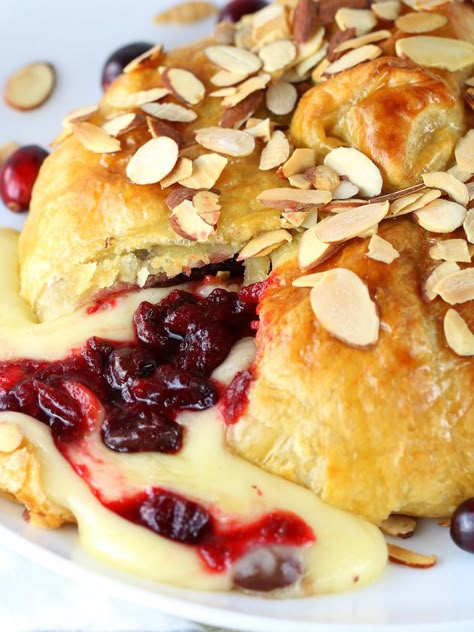 Baked Brie in Puff Pastry with Cherry Cranberry Sauce | Taste And See Baked Brie In Puff Pastry, Brie In Puff Pastry, Pastry Puff, Baked Brie Recipes, Cranberry Baking, Brie Puff Pastry, Brie Appetizer, Brie Recipes, Renal Diet