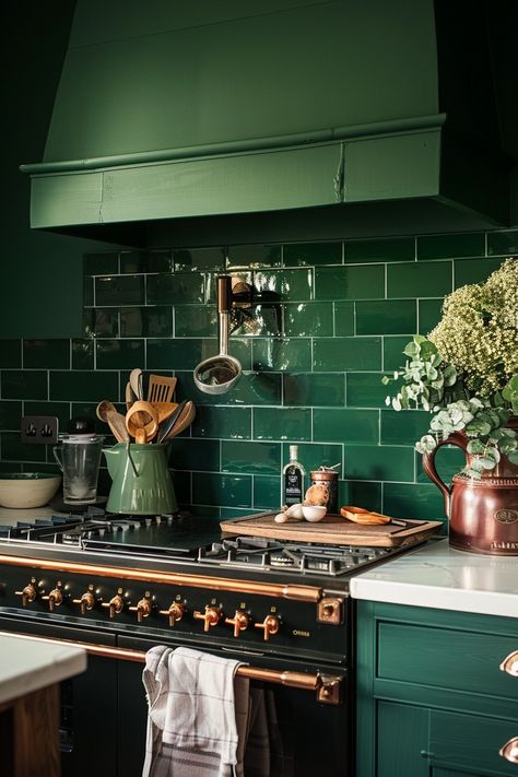 Farmhouse Kitchen Backsplash Ideas - Quiet Minimal Green Kitchen Theme Ideas, Olive Kitchen Cabinets, Black And Green Kitchen, Farmhouse Kitchen Backsplash Ideas, Green Kitchen Ideas, Olive Kitchen, Kitchen Nooks, Apartment Remodel, Olive Green Kitchen