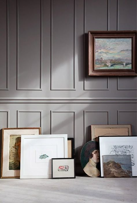 Lovely panels of moulding. Wainscoting Styles, Taupe Walls, Dining Room Remodel, Wall Molding, Grey Kitchens, Room Remodeling, Wainscoting, Basement Remodeling, Grey Walls