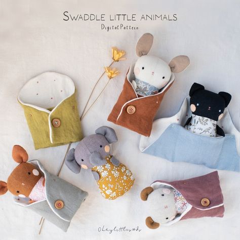 Swaddle Blanket Pattern, Animals Sewing, Cat Rabbit, Animal Sewing Patterns, Little Animals, Fabric Toys, Doll Sewing Patterns, Sewing Toys, Animal Dolls