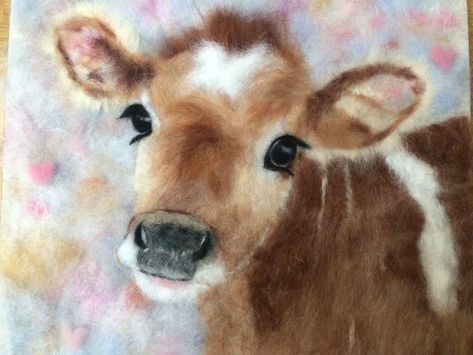 Felted Embroidery, Felt Tapestry, 2d Felting, Felting Pictures, Beauty Papers, 2d Painting, Ornament Designs, Jersey Cow, Felted Art