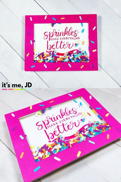 #cardmaking #shakercard #handlettering How to Make A Sprinkle Confetti Shaker Card Shaker Cards Tutorial, Cafe Cards, Happy Birthday Cards Handmade, Fake Sprinkles, Spinner Card, Cricut Christmas Ideas, Confetti Cards, Simple Cards Handmade, Diy Crafts For Girls