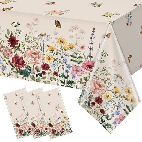 PRICES MAY VARY. Package Includes: you will receive 3 pieces plastic spring floral tablecloth, which are enough quantity to use and replace; printed with delicate watercolor flowers and butterfly,is a good ideal decoration for spring Easter and wedding party. Large Size: these disposable spring tablecloths measures 54×108 inches,which fits most rectangles 8-10 seat tables, making it possible for your family and your friend to enjoy the delightful party. Spring Design: the wildflower and butterfl Butterfly Decor Birthday, Pastel Floral Birthday Theme, Wild Flower Birthday Theme Decoration, Nature Themed Party Decorations, One Little Wildflower Birthday, Wildflower Theme Baby Shower Ideas, Wildflower Theme Birthday Party, Wildflower Birthday Party Decor, One Wildflower Birthday