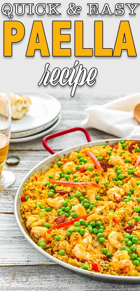 Quick Paella Recipe, Paella Recipe Chicken Shrimp, Shrimp And Chicken Paella, Easy Chicken Paella Recipe, Chicken And Prawn Paella, Paella For Two, Paella Rice Recipes, Prawn Paella Recipe, Simple Paella Recipe