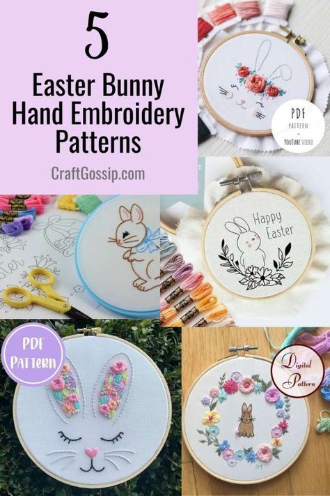 5 Easter Bunny Hand Embroidery Designs – Needle Work Easter Hand Embroidery Patterns, Easter Embroidery Patterns Free, Easter Embroidery Ideas, Bunny Embroidery Patterns, Easter Hand Embroidery, Embroidered Ideas, Embroidery Bunny, Bunny Patterns, Easter Craft Activities