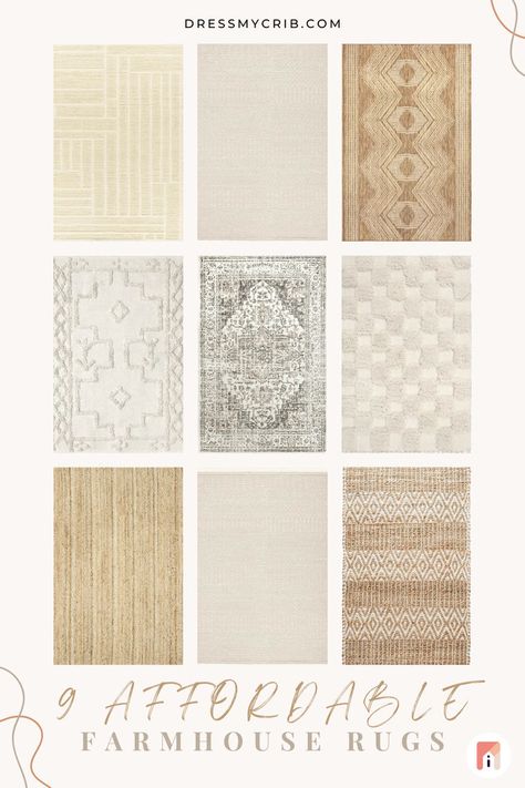 A collection of 9 beautiful and affordable farmhouse area rugs that perfectly complement cozy farmhouse living room look. These farmhouse beige & ivory area rugs are versatile pieces that make the room feel modern and cozy. All the rugs can be virtually viewed in your room before purchase via DressMyCrib rug visualization tool. Find the rug that compliments your modern farmhouse interior and cozy farmhouse living room the most, whether it is a shaggy rug, Morrocan rug or a jute area rug. Modern Farmhouse Living Room Rug, Modern Farmhouse Living Room Rugs, Farmhouse Beige, Farmhouse Kitchen Rug, Farmhouse Style Rugs, Modern Farmhouse Interior, Dining Area Rug, Affordable Farmhouse, Boho Rugs Living Room