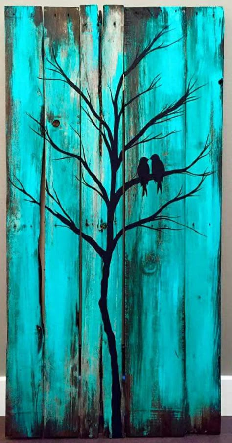 Teal Lovebirds Tre Kunst, Wood Pallet Art, Fence Art, Soyut Sanat Tabloları, Pallet Crafts, Pallet Painting, Pallet Signs, Pallet Art, Driftwood Art