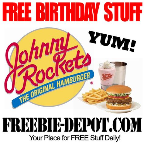 BIRTHDAY FREEBIE – Johnny Rockets - FREE BDay Burger American Fries, Free On Your Birthday, Rocket Template, Free Birthday Food, All American Food, Johnny Rockets, Rockets Logo, Restaurant Gift Cards, Birthday Freebies