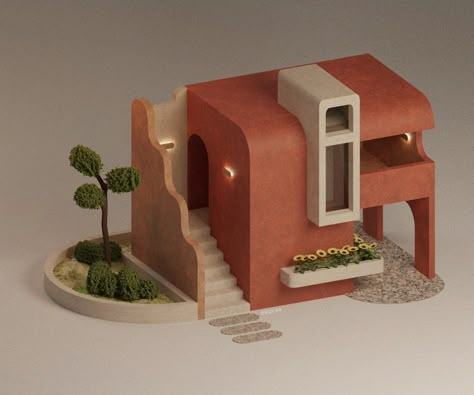 Blender Project Ideas, Clay Architecture Model, 3d Design Architecture, House Design Concept, Architecture Tutorial, Conceptual Model Architecture, 3d Templates, Concept Models Architecture, Architecture Design Sketch