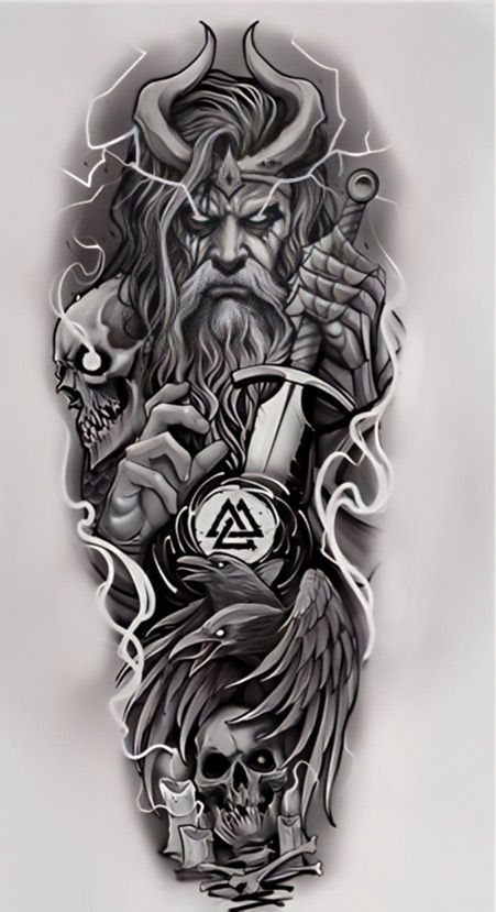 Loki Viking God Tattoo, Viking Tattoo Stencil, Big Tattoo Ideas For Men, Norse God Tattoo, Chest Tattoo Fonts, Dark Tattoo Ideas, Hades Tattoo, Tattoo Cover Ups, Viking Warrior Tattoos