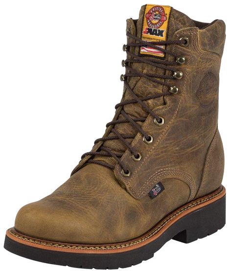 Mens Lace Up J-Max 8" Work Cowboy Boots | valleyvet.com Luxury Goodyear Welt Construction Moto Boots With Plain Toe, Justin Boots Men, Mens Rugged, Max Steel, Rugged Men, Steel Toe Work Boots, Mens Fashion Rugged, Work Boots Men, Justin Boots