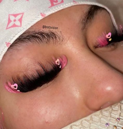 lash extensions 
heart
decals 
pink lashes 
pink Lash Extensions Styles With Glitter, Lash Extensions With Color And Glitter, Pink And Black Lashes, Pink Lashes Extensions, Lash Extensions With Glitter, Valentines Lash Extensions, Lash Extension Inspiration, Lash Extensions With Pink, Lash Extensions Glitter