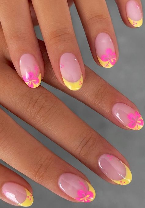 Two Color French Tip Nails Summer, Cute First Day Of School Nails, Nail Inspo For Back To School, Builder Gel Nail Ideas, Tropical Nail Designs Short, Summer Nail Inspo 2024 Almond Short, Preppy Beach Nails, Gel X Summer Nails, Preppy Pink Nails