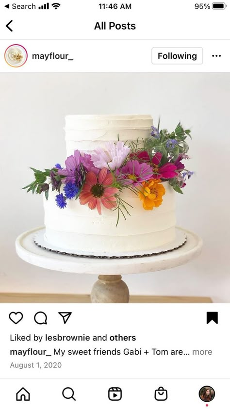 Small Wedding Cakes Wildflower, Wildflower Theme Cake, Edible Wildflower Cake, Cake With Wild Flowers, Wildflower Wedding Cake Simple, Wedding Cake Wildflowers, Wildflower Cakes, Wildflower Sheet Cake, Wildflower Baby Shower Cake