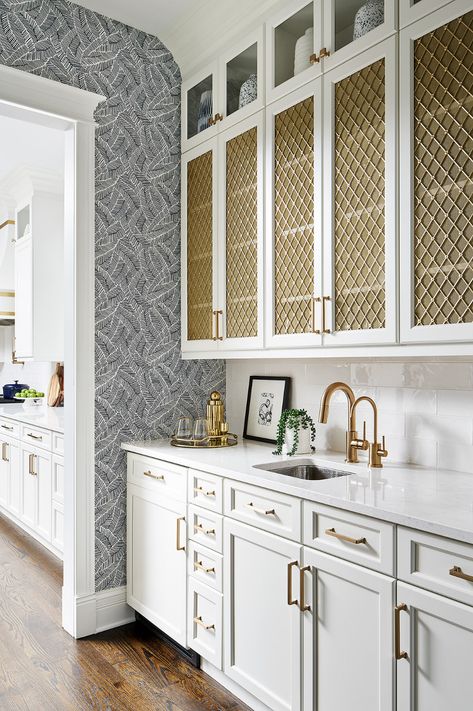 Claremont - Transitional - Chicago - by Dual Concept Design | Houzz Pantry Wallpaper, Upper Cabinet, Cabin Living Room, Schumacher Wallpaper, Graphic Wall, Butlers Pantry, Kitchen Refresh, Abstract Leaf, French Country Kitchen