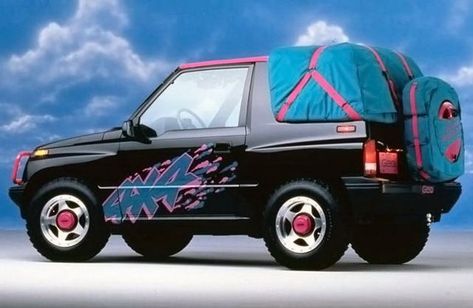 Nothing more ’90s exists than Geo’s Tracker co | Hemmings Daily Geo Tracker, Dodge Daytona, 80s Design, New Retro Wave, Weird Cars, Mini Trucks, Car Features, Retro Futurism, Retro Aesthetic