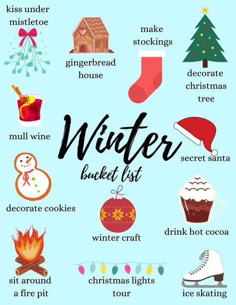 20 Winter Activities to Keep You Warm and Happy https://whispers-in-the-wind.com/30-bucket-list-ideas-for-an-epic-family-fall/?cozy-fall-bucket-list-fall-printables Cute Winter Activities, Fun Things To Do In Winter, Winter Activities Aesthetic, Winter List, Winter Dates, Freetime Activities, Cute Christmas Ideas, Christmas Things To Do, Winter Items