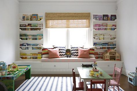 Great playroom...wonderful storage Built In Window Seat, Cool Kids Rooms, Bookshelves Kids, Building For Kids, Window Seat, Kids Playroom, Kid Spaces, Kids' Room, Built Ins