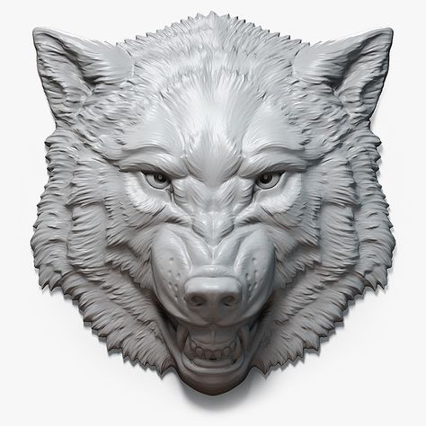 Angry (roaring) Wolf Head Relief. Asymmetric high polygon 3D model (digital sculpture). MAX, FBX, OBJ and STL (error free) files. For 3d printing, CNC carving, for making a mold for casting in metal, plastic, chocolate, etc. Wolf Sculpture, Cnc Carving, Angry Wolf, Wolf Images, Wolf Face, Digital Sculpture, Eagle Bird, Head Sculpture, American Bald Eagle