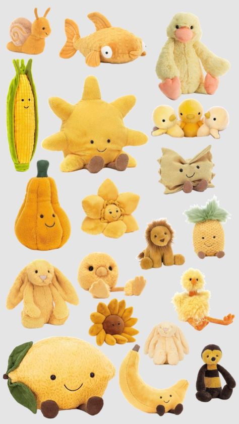 Cute Aesthetic Plushies, Yellow Stuffed Animals, Yellow Plushie, Kidcore Wallpaper, Yellow Things, Jelly Cat, Jellycat Stuffed Animals, Waffle Blanket, Wallpapers Images