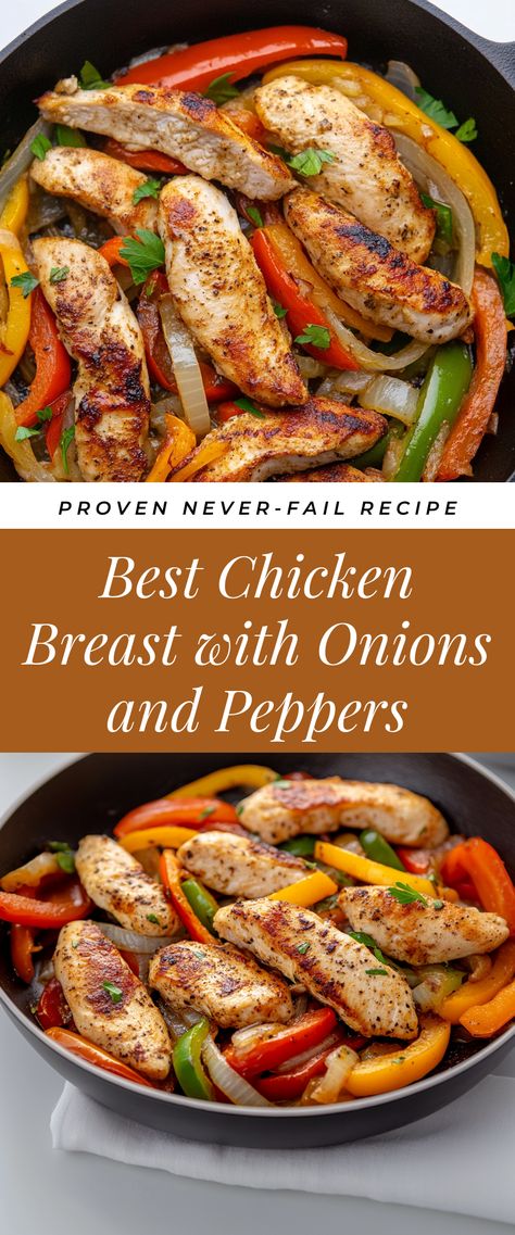 Image for Best Chicken Breast with Onions and Peppers Chicken Stir Fry With Peppers And Onions, Peppers Onions Chicken, Onion Pepper Recipes, Chicken Breast Peppers And Onions, Meals With Bell Peppers, Easy Chicken Bowl Recipes, Chicken And Pepper Recipes, Chicken And Peppers Recipe, Chicken With Peppers And Onions