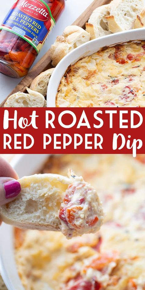 Hot Roasted Red Pepper Dip, Roasted Red Pepper Uses, Roasted Red Pepper Appetizer, Recipes Using Roasted Red Peppers, Red Snacks For Party, Recipes With Roasted Red Peppers, Roasted Red Pepper Recipes, Hot Appetizer Recipes, Hot Pepper Dip