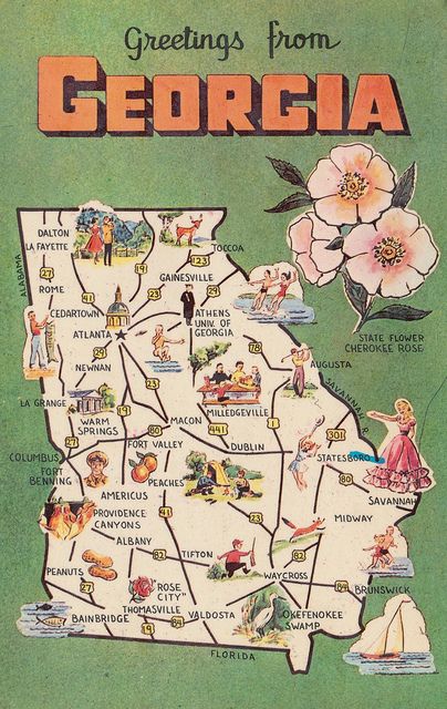 Us Map Aesthetic, Travel Postcards Aesthetic, Greetings From Postcard, Georgia Postcard, Georgia Poster, Georgia Aesthetic, Map Of Georgia, Greetings From, Canton Georgia