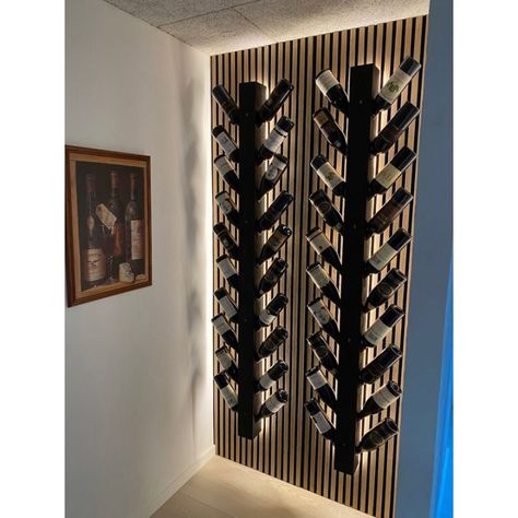 Accent Wine Wall, Botelleros Ideas, Wall Wine Rack Ideas, Diy Wine Wall, Modern Wall Wine Rack, Wine Rack Ideas, Floating Wine Rack, Corner Wine Rack, Wine Wall Display