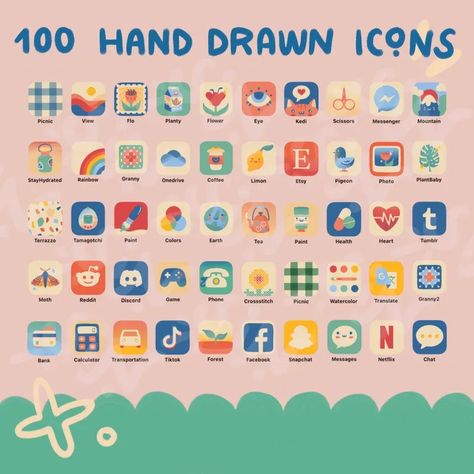 Cutesy iOS & Android App Icon Pack 100 Hand Drawn App Icons doodle aesthetic Hand Drawn App Icons, Android App Icon, Snapchat Message, Android Icons, App Icon Pack, Phone Decals, Sports App, Cute App, Music Page