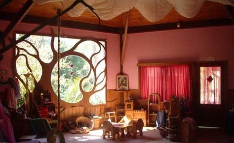 Tree window. Wow Waldorf Furniture, Waldorf Room, Waldorf Playroom, Waldorf Steiner, Waldorf Kindergarten, Casa Hobbit, Steiner School, The Stars, Earthship Home