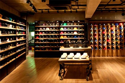 New Era Tokyo Store | HYPEBEAST New Era Store, Spring Window Display, Diy Hat Rack, Store Plan, Cap Store, Wall Hats, Cap Display, Interior Luxury, Hat Stores