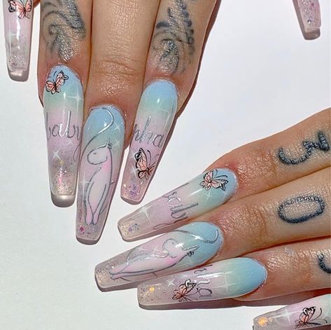 Ombre Acrylic Nails, Edgy Nails, Grunge Nails, Ombre Nail Designs, Really Cute Nails, Nails Only, Bling Acrylic Nails, Kawaii Nails, Baby Phat